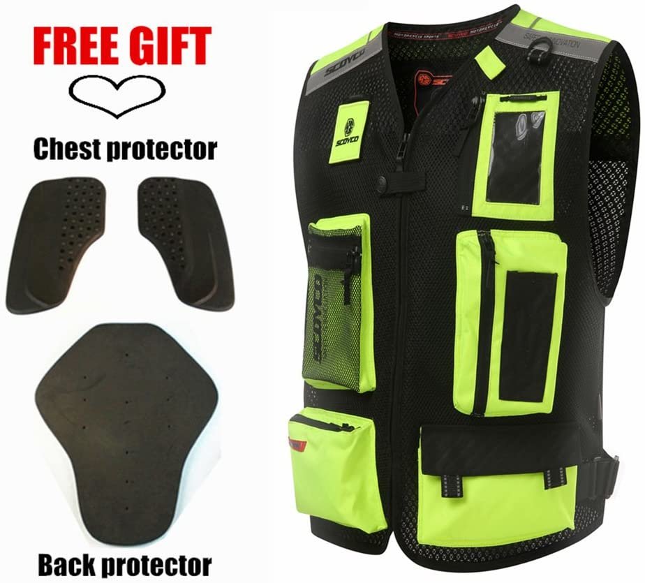 Светоотражающий мотожилет с защитой Scoyco JK46 Green