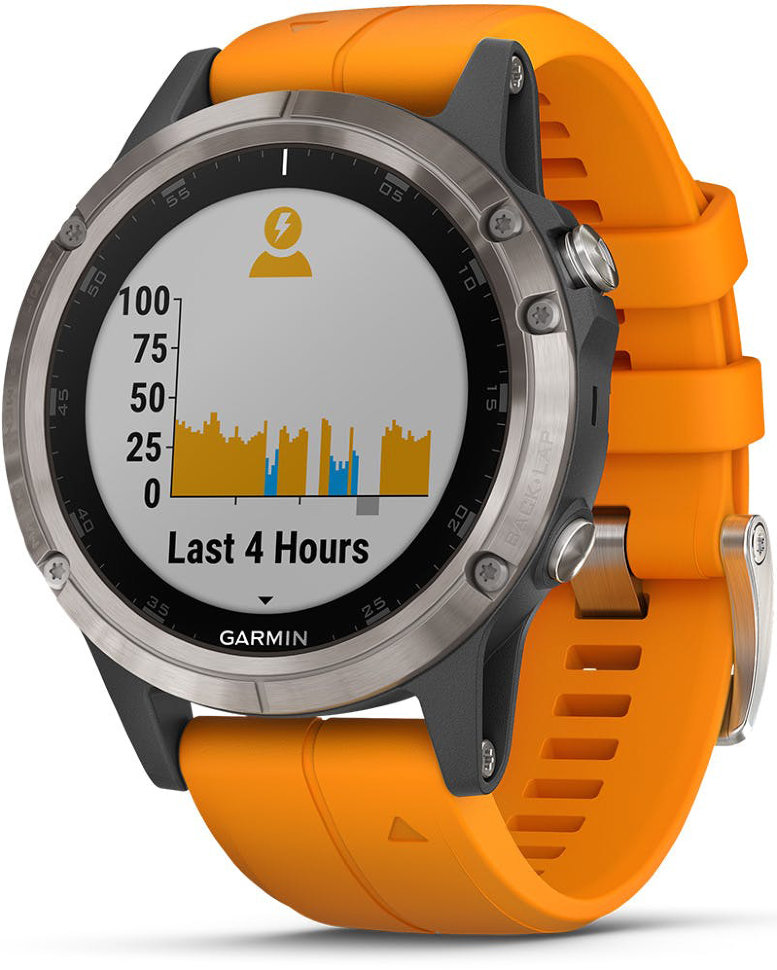 garmin fenix 5 plus sapphire titanium with solar flare orange band