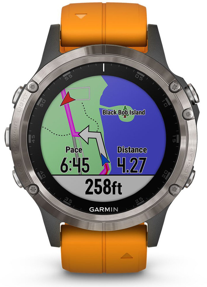 Спортивные часы Garmin Fenix 5 Plus Sapphire Titanium with Solar Flare Orange Band (010-01988-05)